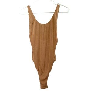 Princess Polly XX Tan Ribbed Bodysuit
